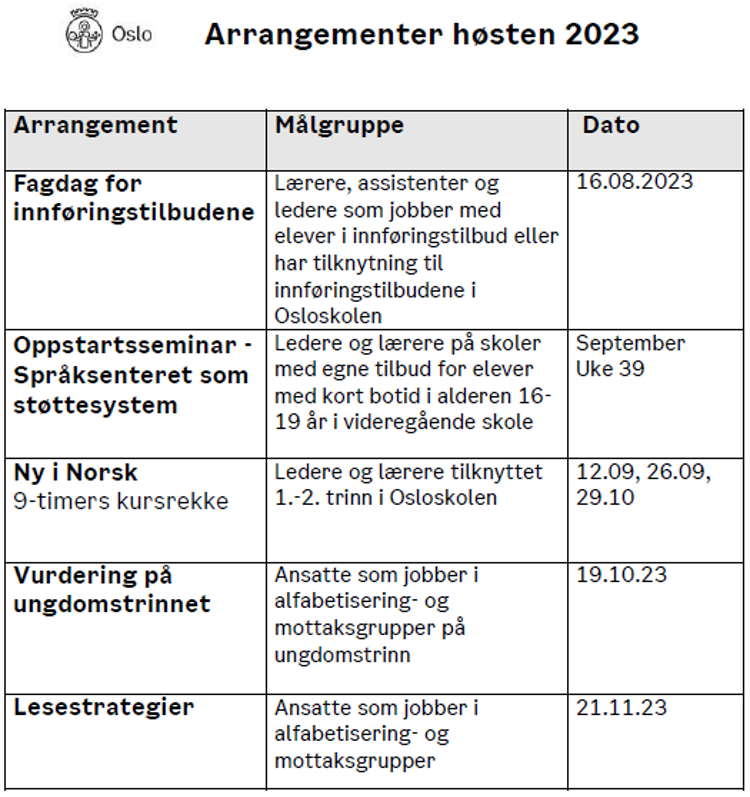 Arrangementer høsten 2023