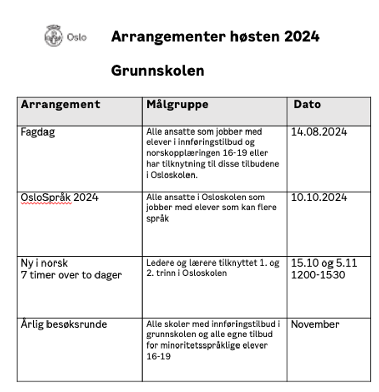 Arrangementer høsten 2024 grunnskolen