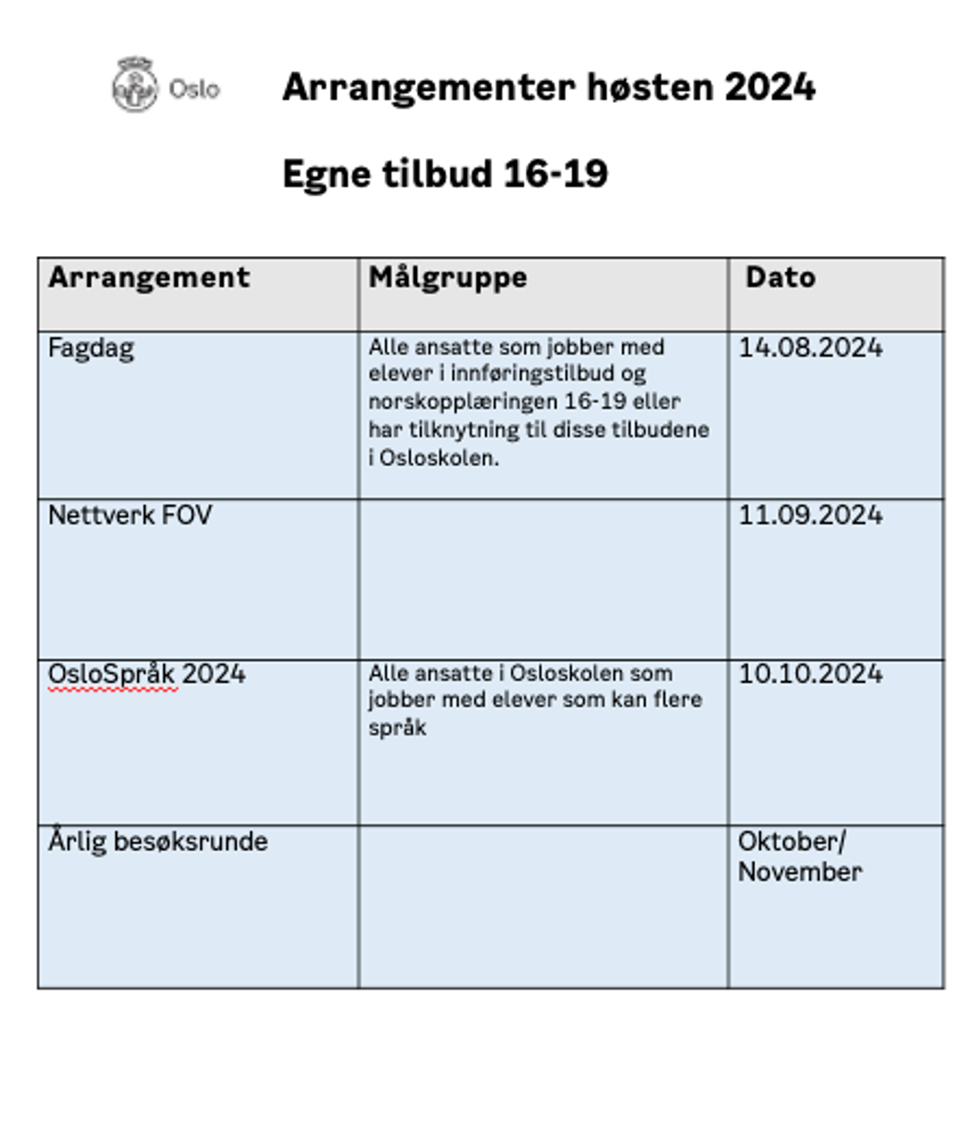 Arrangementer høsten 2024 videregående skole