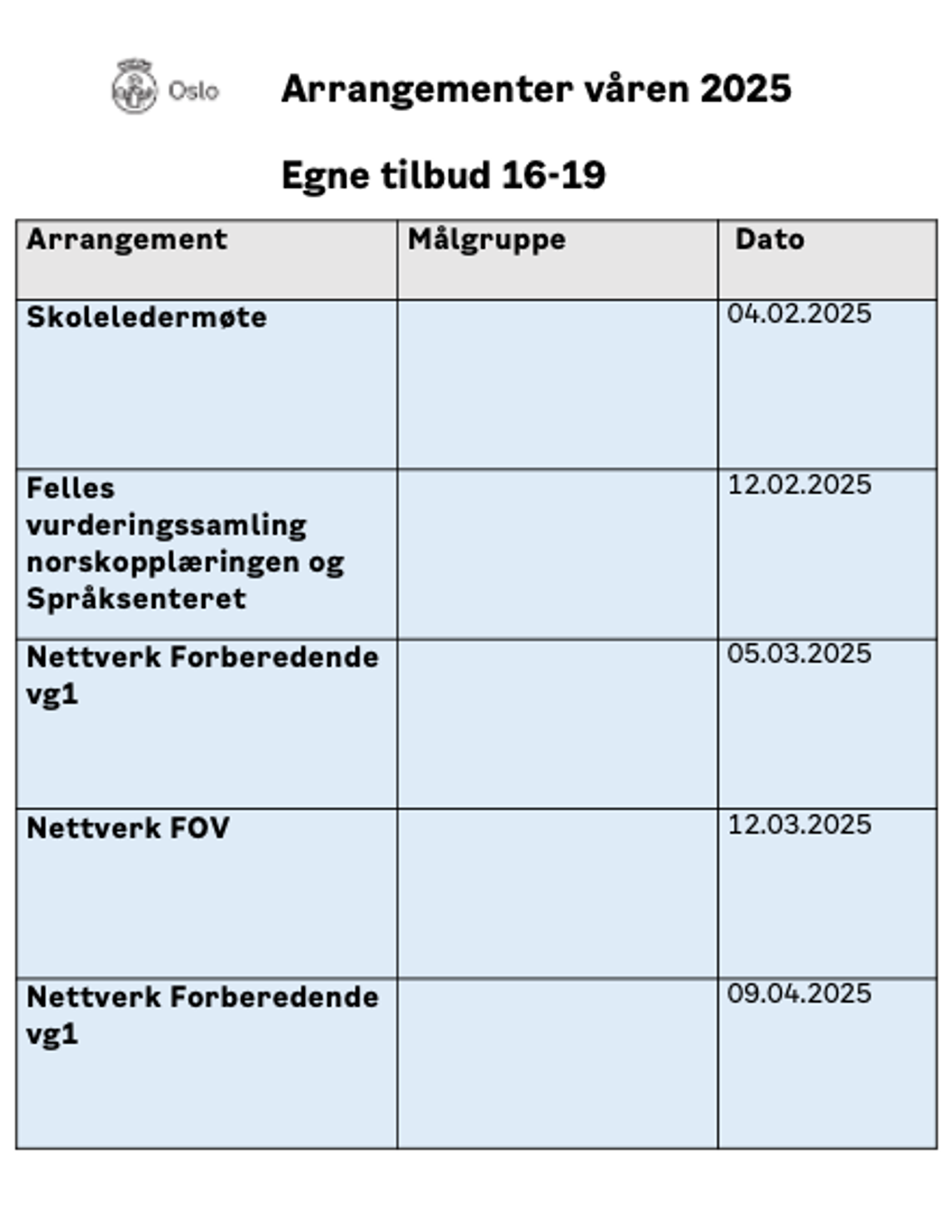 Arrangementer våren 2025 videregående skole
