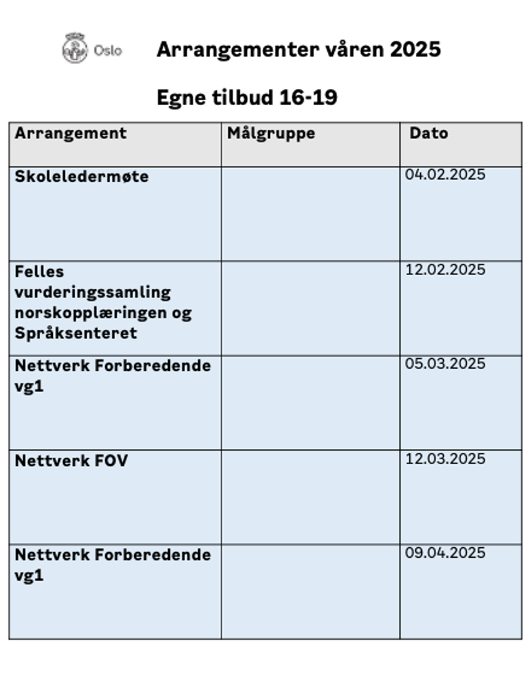 Arrangementer våren 2025 videregående skole